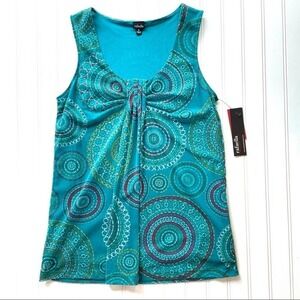 Rafaella Tank Blouse Mesh Teal Green blue Size Small Circles Sleeveless NWT